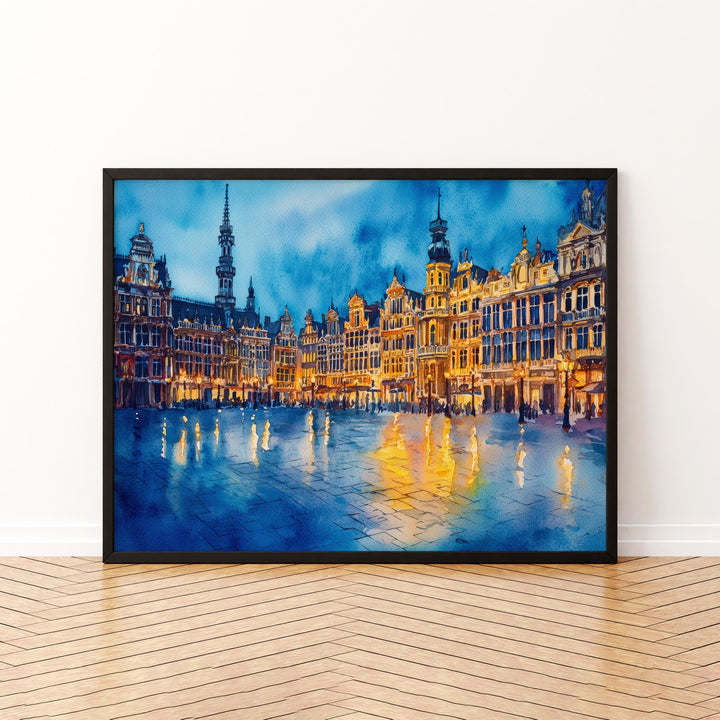 Brussels Belgium Watercolor Poster Brussels Travel Print Cityscape Painting Grand Place Wall Art Europe Decor Souvenir