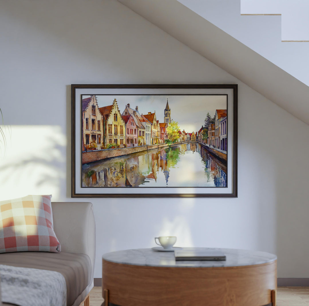Bruges Belgium Watercolor Poster Bruges Travel Print Canal City Painting Historic Town Wall Art Europe Decor Souvenir