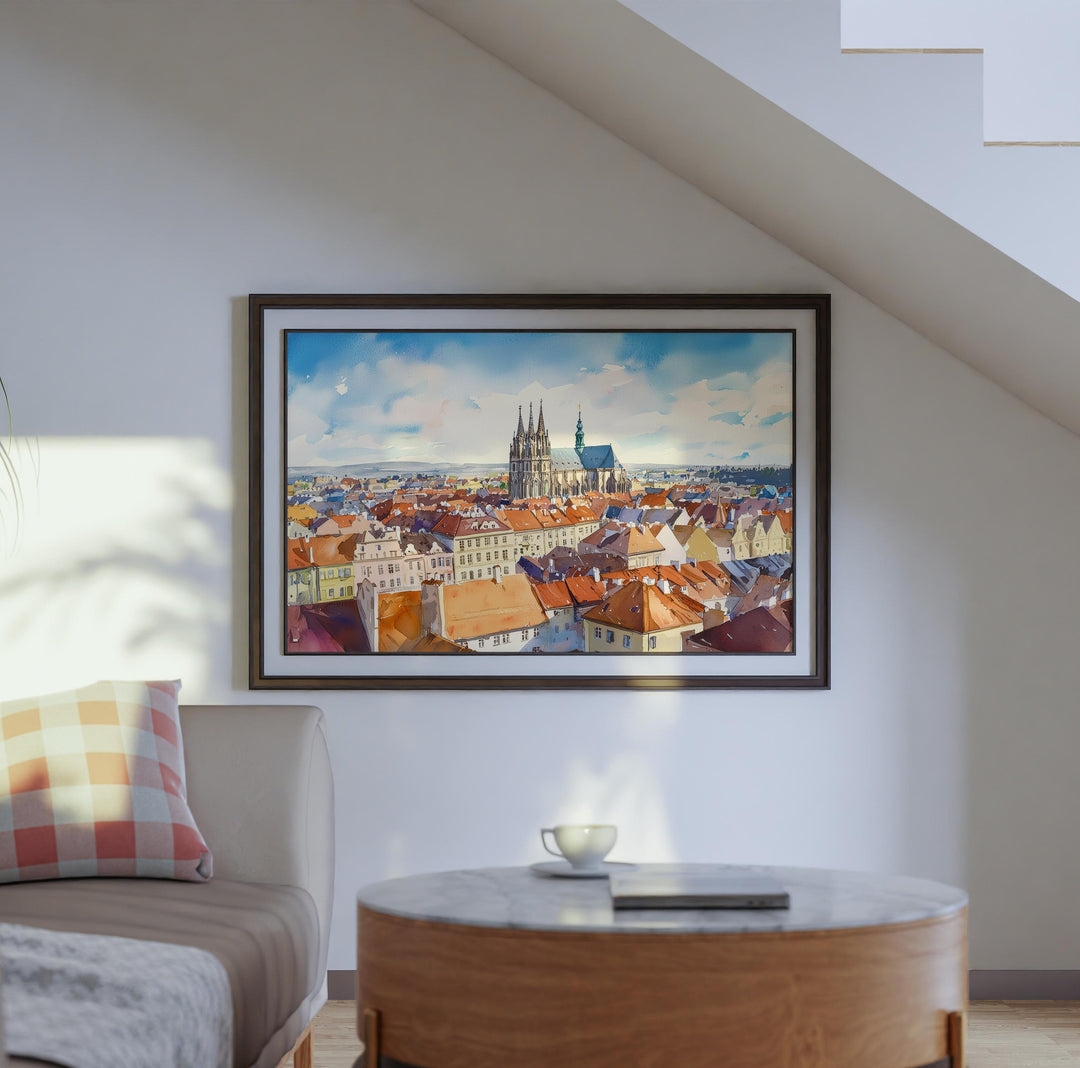 Brno Czech Republic Watercolor Poster Brno Travel Print Cityscape Painting Historic Town Wall Art Europe Decor Souvenir