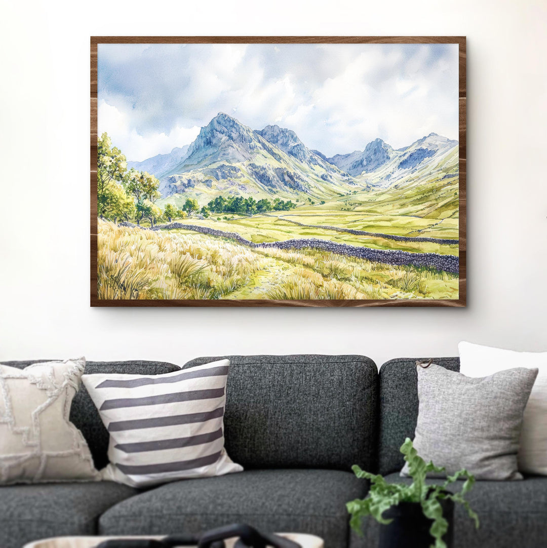 Langdale England Watercolor Poster Langdale Travel Print Lake District Painting Mountain Landscape Wall Art UK Souvenir
