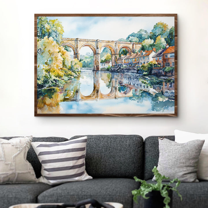 Knaresborough England Watercolor Poster Knaresborough Travel Print Riverside Town Painting Viaduct Wall Art UK Souvenir