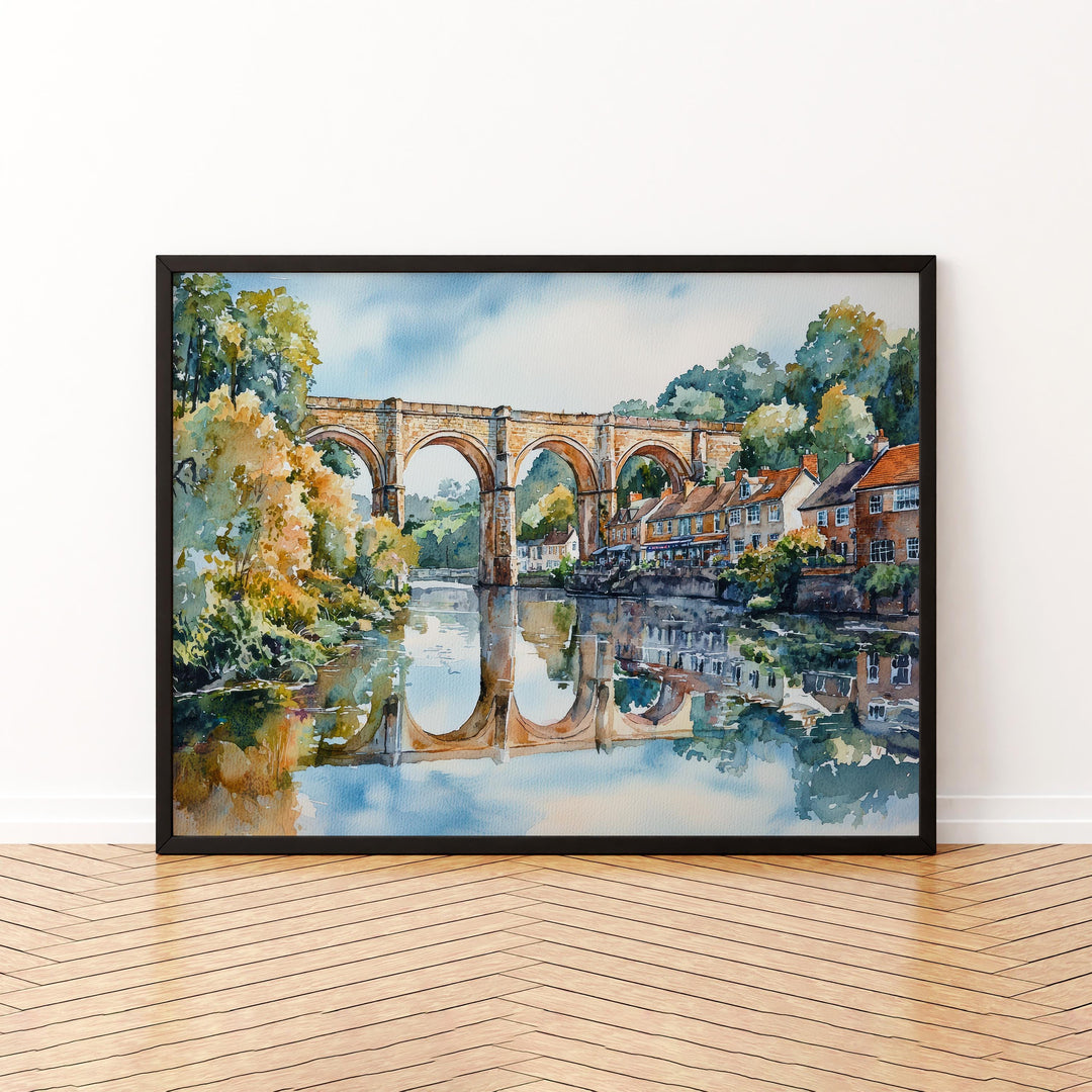 Knaresborough England Watercolor Poster Knaresborough Travel Print Riverside Town Painting Viaduct Wall Art UK Souvenir