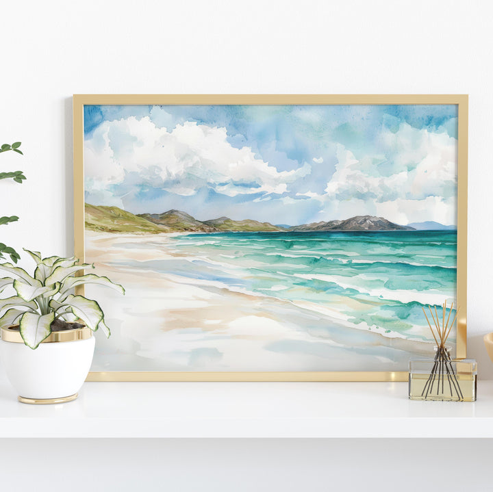 Isle of Harris and Lewis Scotland Watercolor Poster Outer Hebrides Travel Print Coastal Landscape Wall Art UK Souvenir