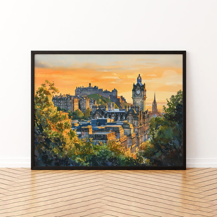 Edinburgh Castle Scotland Watercolor Poster Edinburgh Travel Print Historic Landmark Painting City Wall Art UK Souvenir