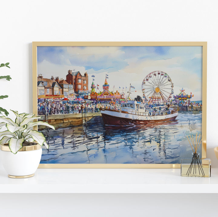 Bridlington England Watercolor Poster Bridlington Travel Print Seaside Town Painting Yorkshire Coast Wall Art UK Souvenir