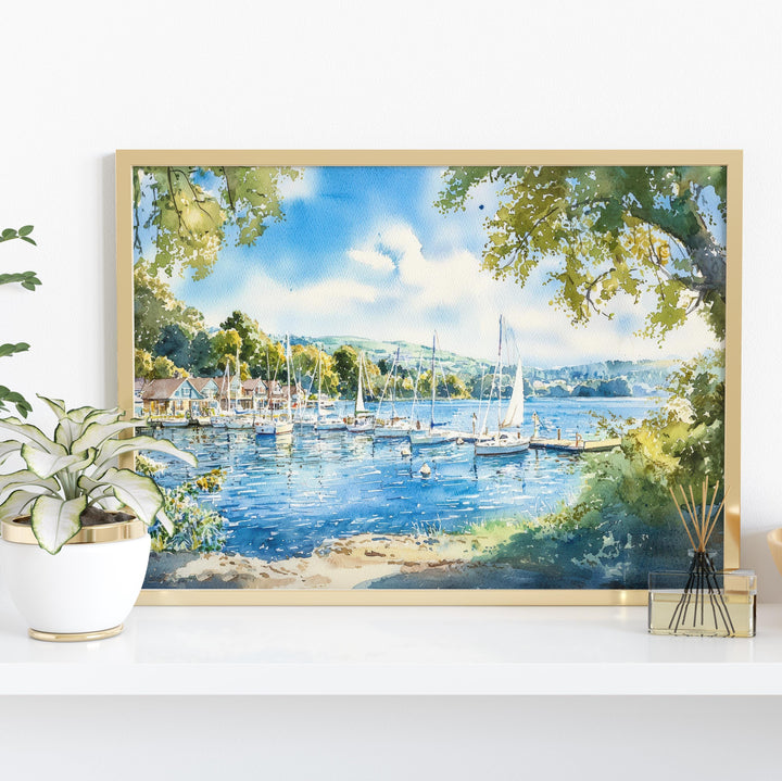 Bowness England Watercolor Poster Bowness Travel Print Lake District Painting Windermere Wall Art UK Decor Souvenir