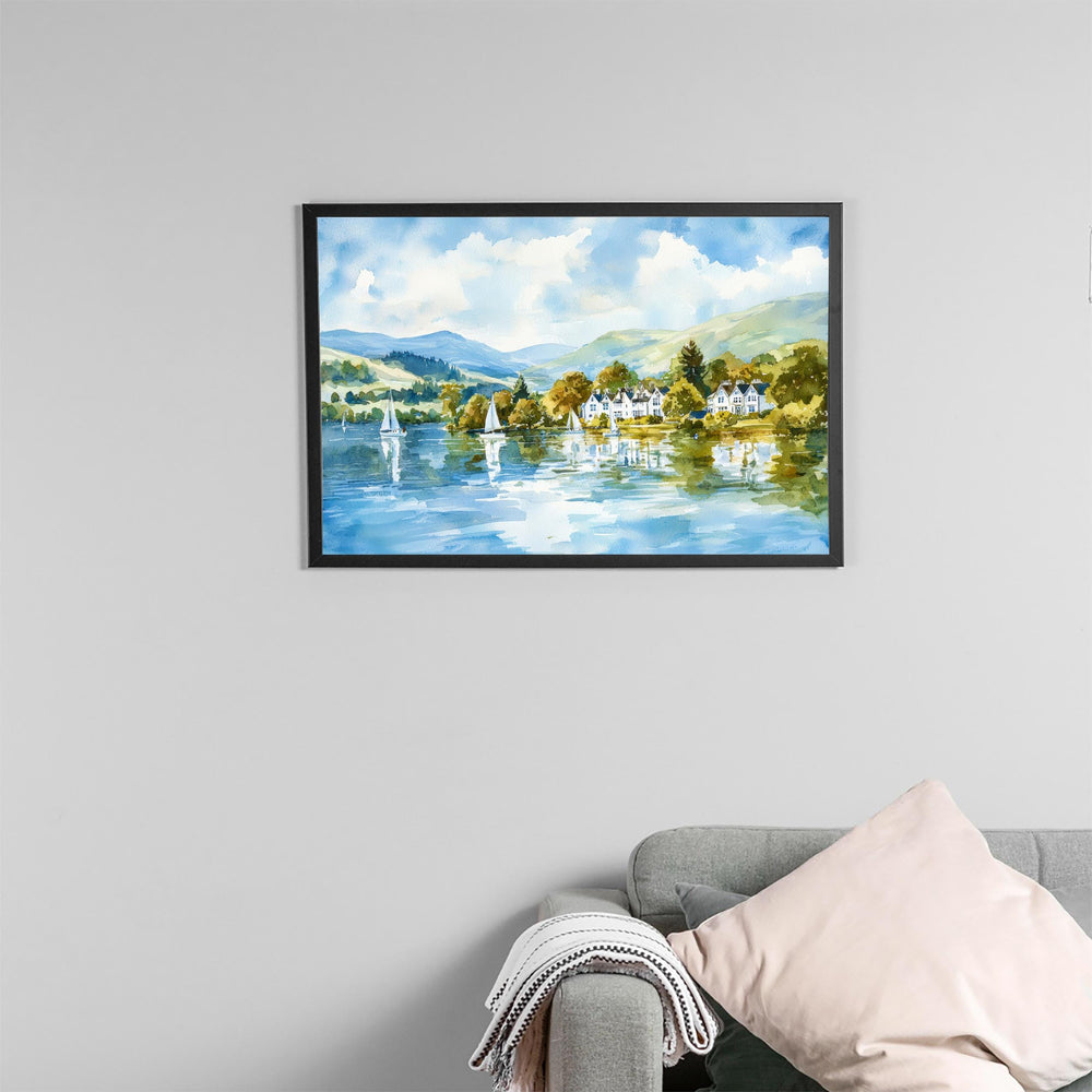 Windermere England Watercolor Poster Windermere Travel Print Lake District Painting Mountain Lake Wall Art UK Souvenir