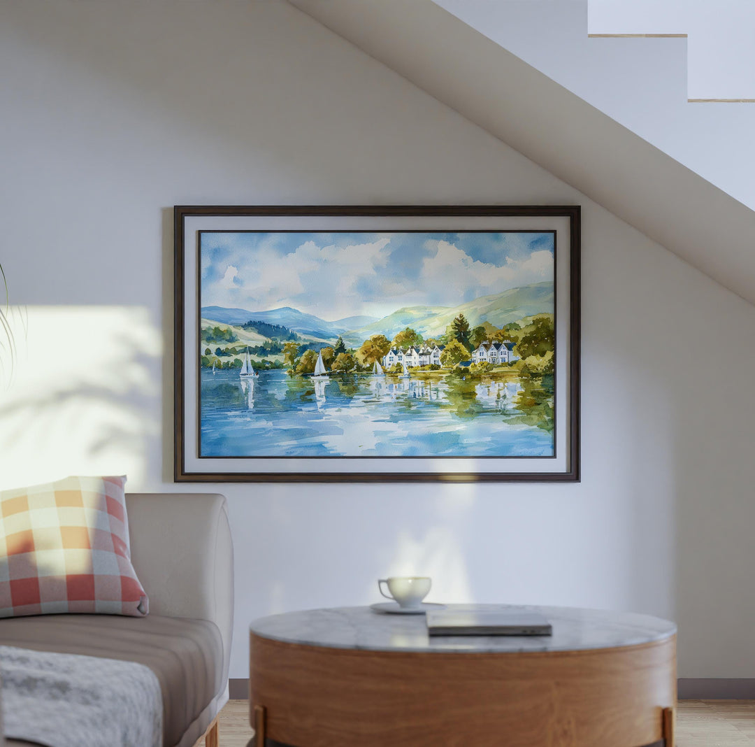 Windermere England Watercolor Poster Windermere Travel Print Lake District Painting Mountain Lake Wall Art UK Souvenir