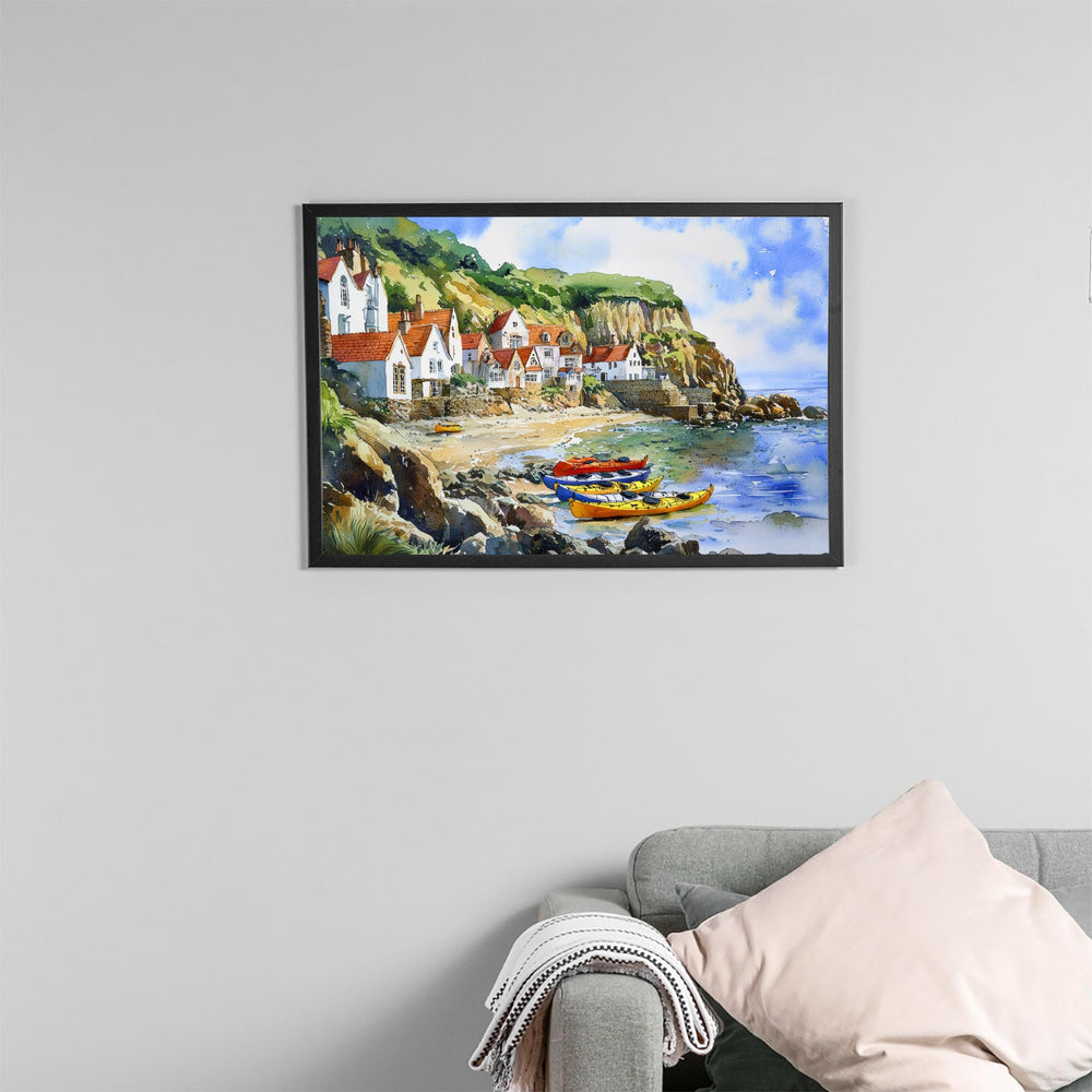 Runswick Bay England Watercolor Poster Runswick Bay Travel Print Yorkshire Coast Painting Seaside Wall Art UK Souvenir