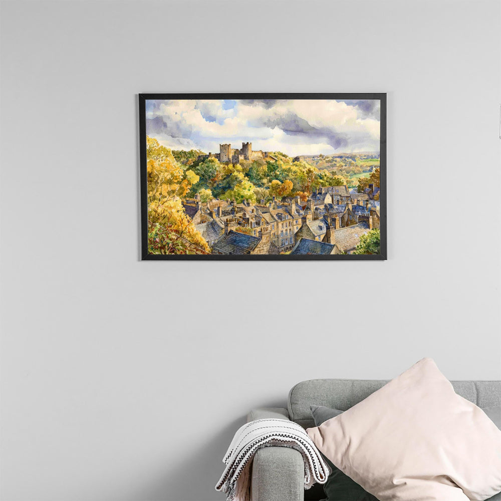 Richmond England Watercolor Poster Richmond Travel Print Yorkshire Town Painting Castle Wall Art UK Decor Souvenir