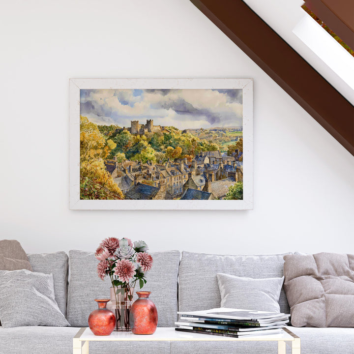 Richmond England Watercolor Poster Richmond Travel Print Yorkshire Town Painting Castle Wall Art UK Decor Souvenir