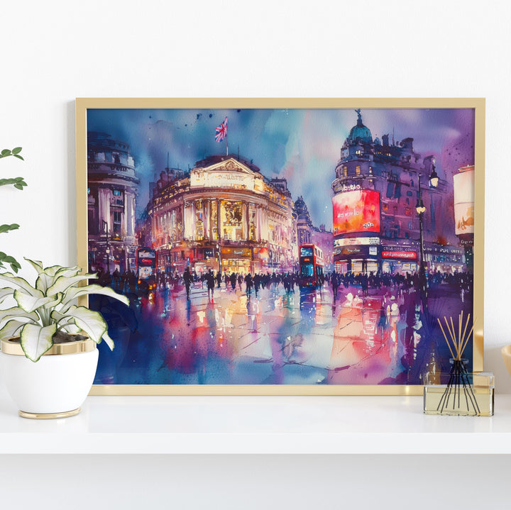 Piccadilly Circus London Watercolor Poster Piccadilly Circus Travel Print City Landmark Painting Wall Art UK Souvenir