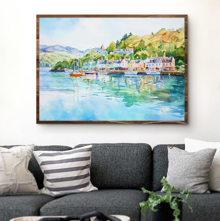 Oban Scotland Watercolor Poster Oban Travel Print Coastal Town Painting Harbour Wall Art Scottish Decor UK Souvenir