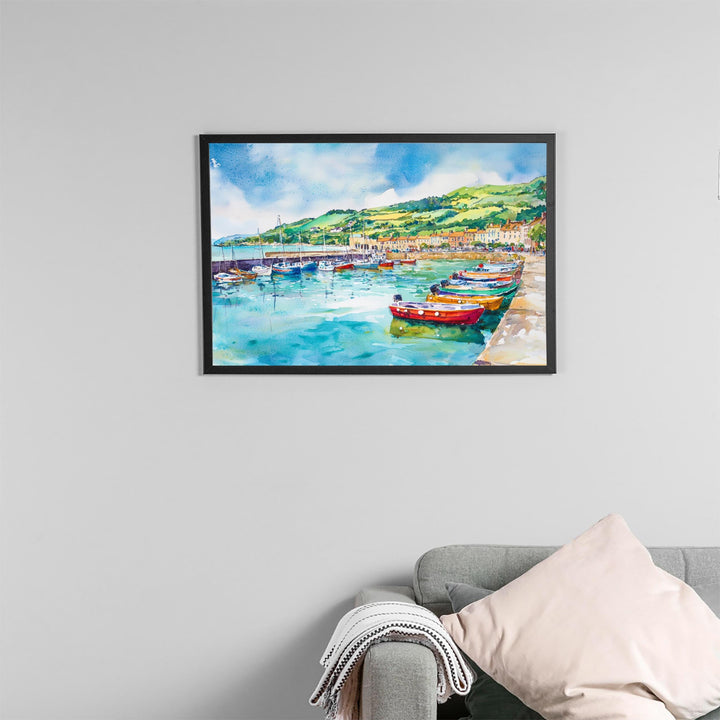 Lyme Regis England Watercolor Poster Lyme Regis Travel Print Dorset Coast Painting Seaside Town Wall Art UK Souvenir