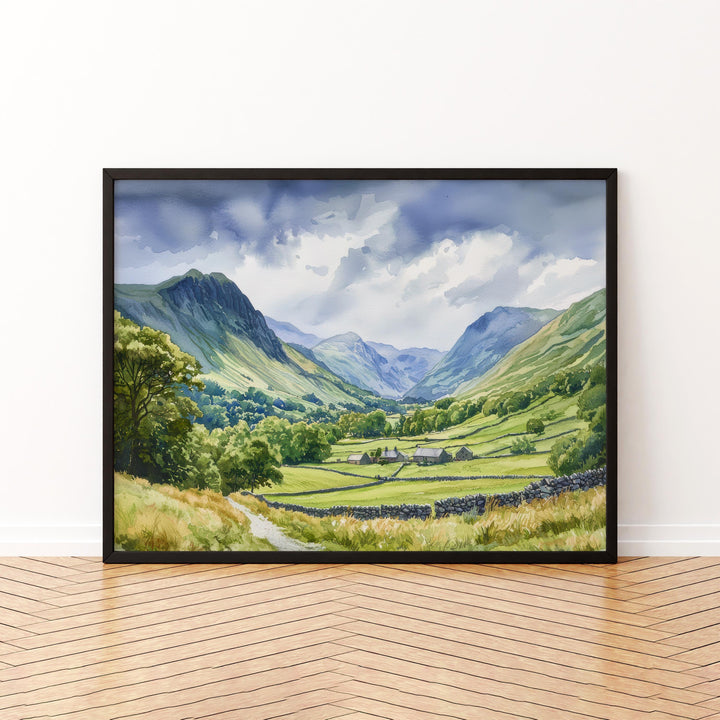 Great Langdale England Watercolor Poster Great Langdale Travel Print Lake District Painting Mountain Valley Wall Art UK Souvenir