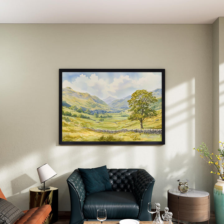 Eskdale England Watercolor Poster Eskdale Travel Print Lake District Painting Mountain Valley Wall Art UK Souvenir