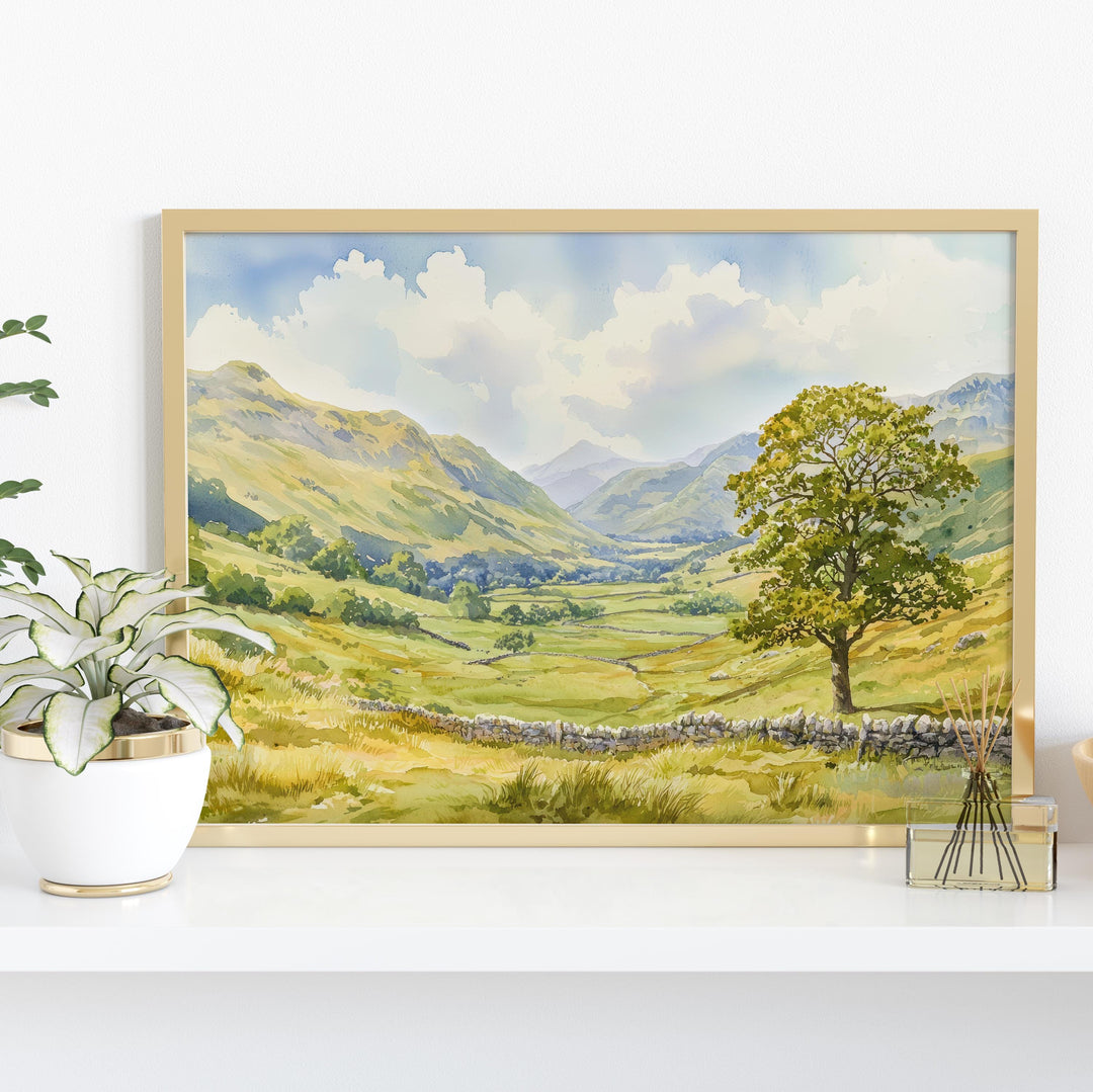 Eskdale England Watercolor Poster Eskdale Travel Print Lake District Painting Mountain Valley Wall Art UK Souvenir