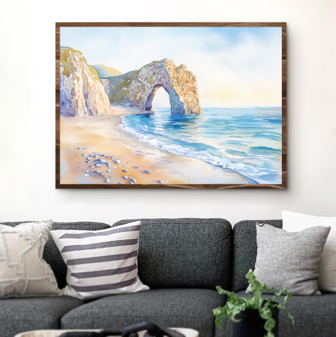 Durdle Door England Watercolor Poster Durdle Door Travel Print Dorset Coast Painting Seaside Wall Art UK Souvenir