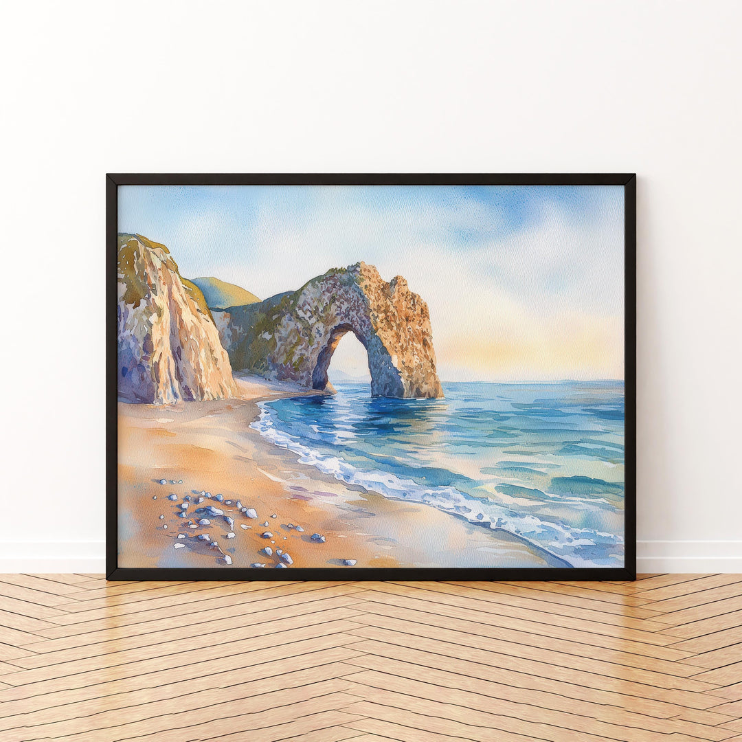 Durdle Door England Watercolor Poster Durdle Door Travel Print Dorset Coast Painting Seaside Wall Art UK Souvenir