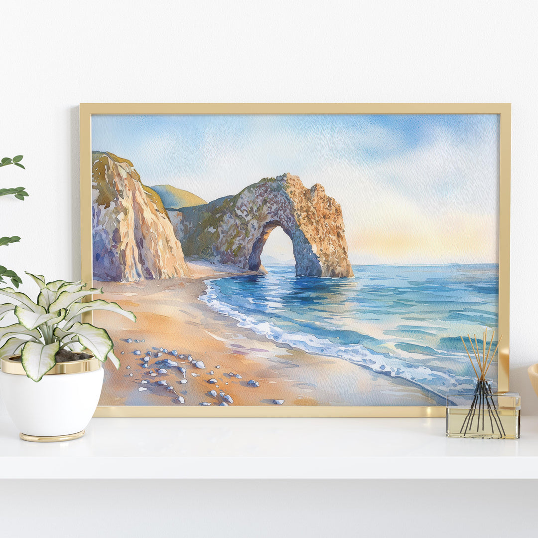 Durdle Door England Watercolor Poster Durdle Door Travel Print Dorset Coast Painting Seaside Wall Art UK Souvenir