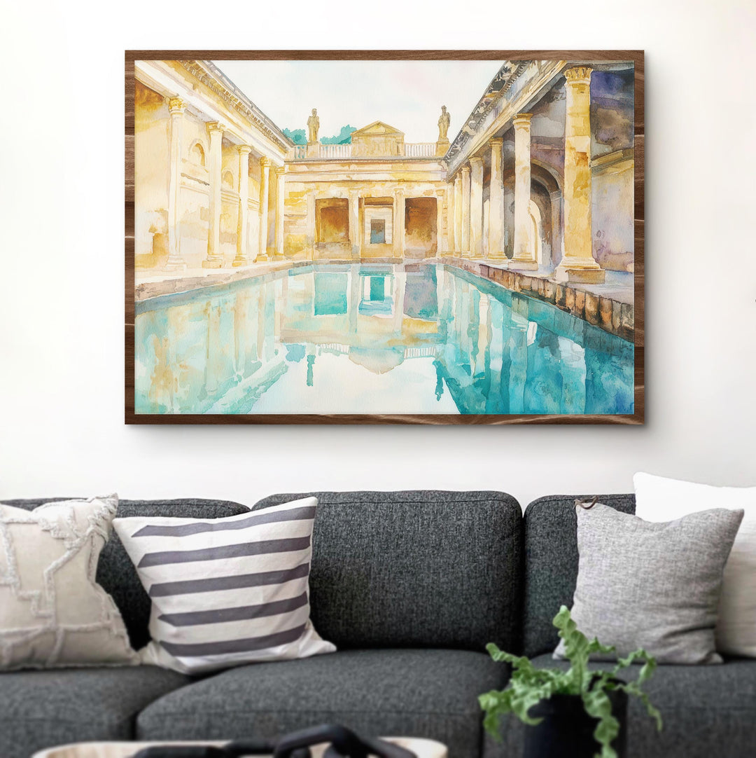 Roman Baths England Watercolor Poster Bath Travel Print Historic Landmark Painting Architecture Wall Art UK Souvenir