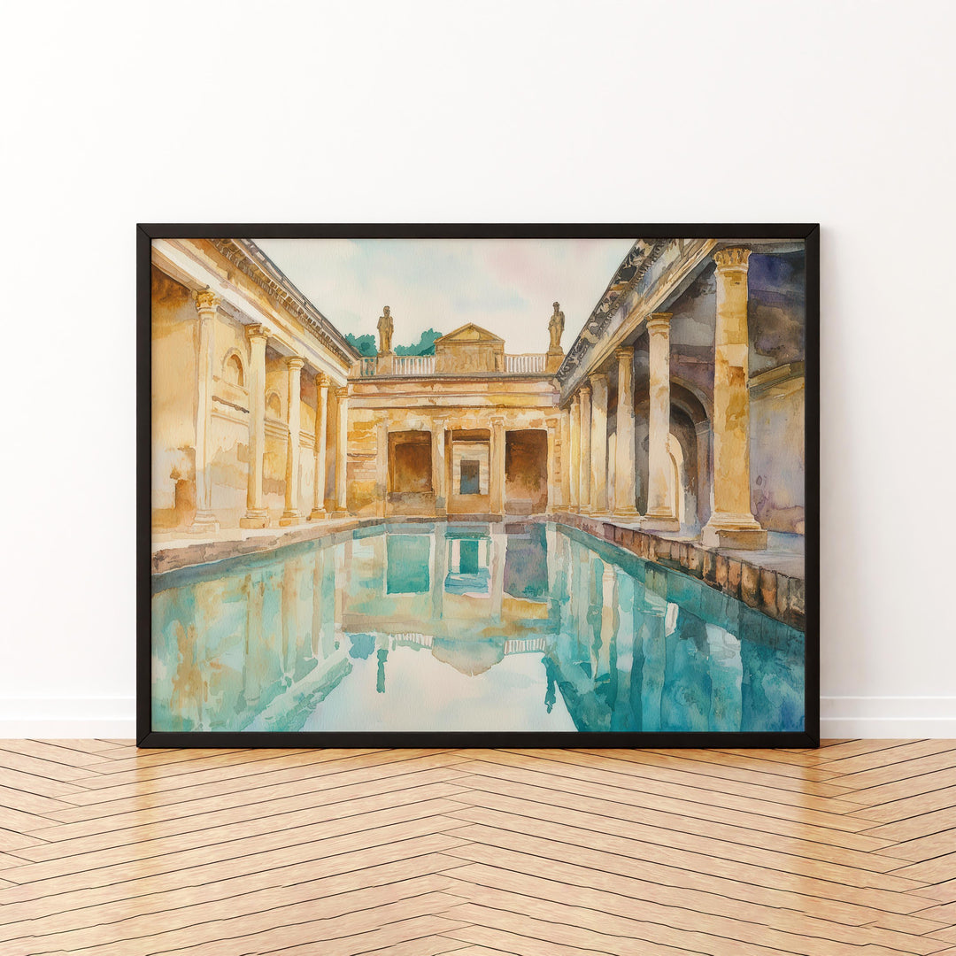 Roman Baths England Watercolor Poster Bath Travel Print Historic Landmark Painting Architecture Wall Art UK Souvenir