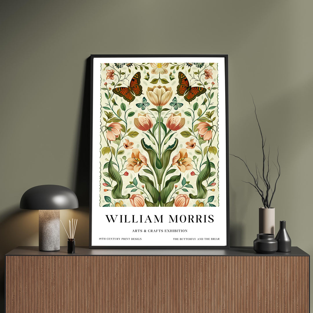 William Morris Butterfly & Flowers Poster Vintage Botanical Wall Art Classic Floral Print Elegant Nature Decor Timeless Artwork for Home