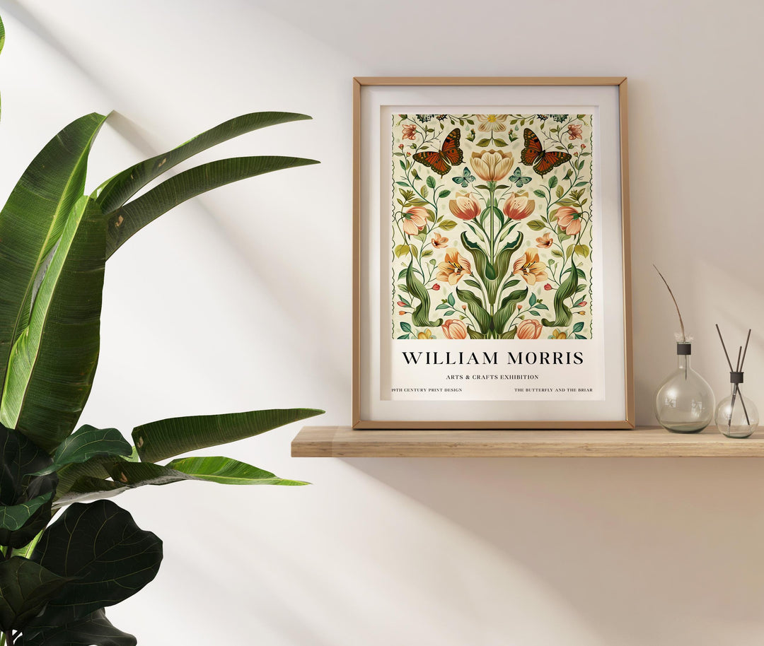 William Morris Butterfly & Flowers Poster Vintage Botanical Wall Art Classic Floral Print Elegant Nature Decor Timeless Artwork for Home