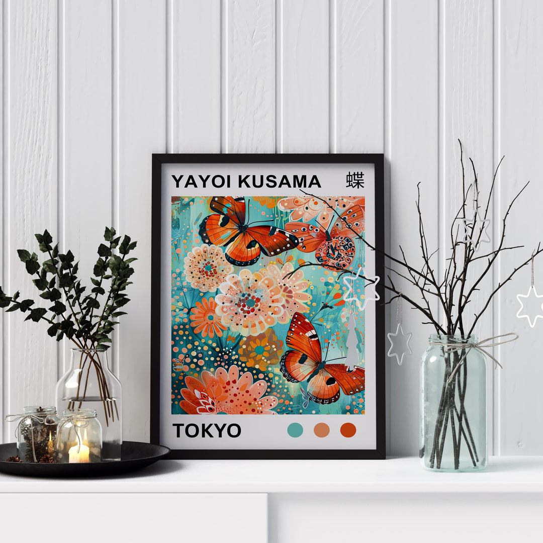 Yayoi Kusama Butterfly Poster Modern Pop Art Print Japanese Abstract Wall Decor Colorful Polka Dot Insect Artwork for Contemporary Homes