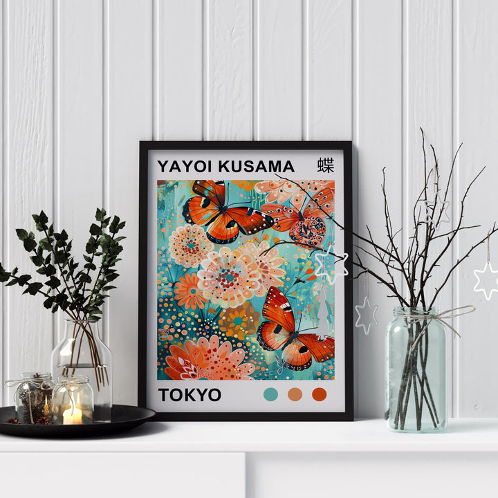 Yayoi Kusama Butterfly Poster Modern Pop Art Print Japanese Abstract Wall Decor Colorful Polka Dot Insect Artwork for Contemporary Homes