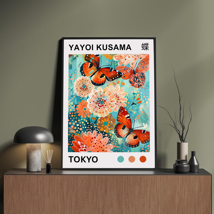 Yayoi Kusama Butterfly Poster Modern Pop Art Print Japanese Abstract Wall Decor Colorful Polka Dot Insect Artwork for Contemporary Homes