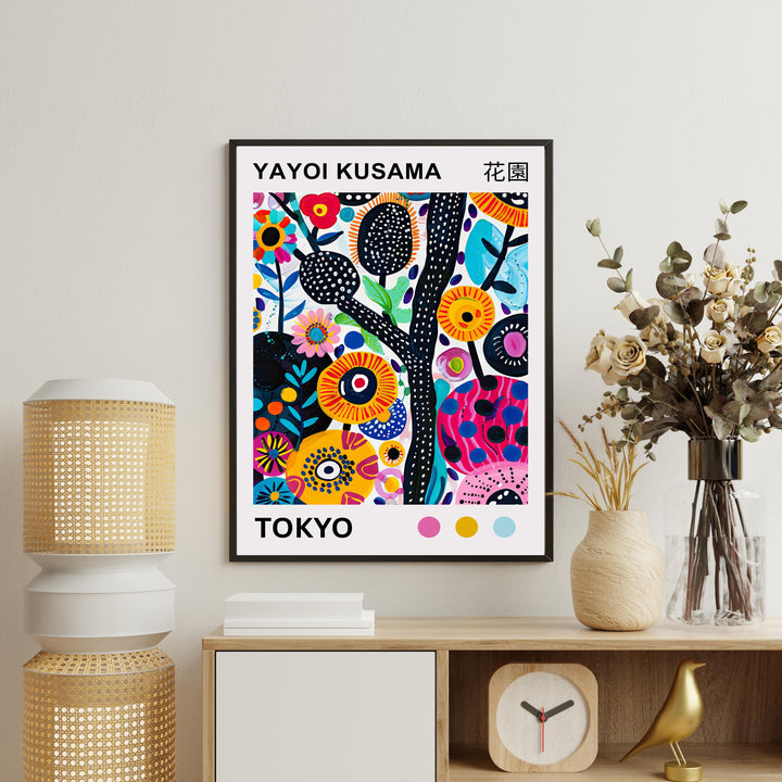 Yayoi Kusama Flower Poster Modern Pop Art Print Japanese Abstract Floral Design Polka Dot Botanical Wall Decor for Contemporary Homes