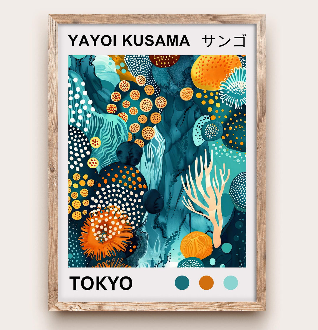 Yayoi Kusama Coral Poster Modern Pop Art Print Japanese Abstract Ocean Design Polka Dot Marine Artwork for Contemporary Coastal Decor