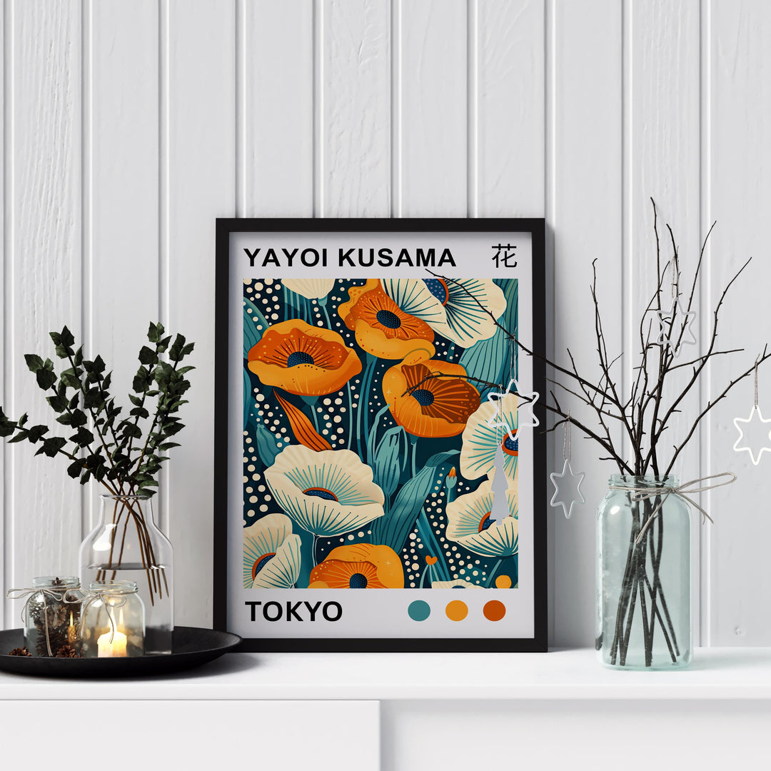 Yayoi Kusama Flower Poster Modern Pop Art Print Japanese Abstract Floral Design Polka Dot Botanical Wall Decor for Contemporary Homes