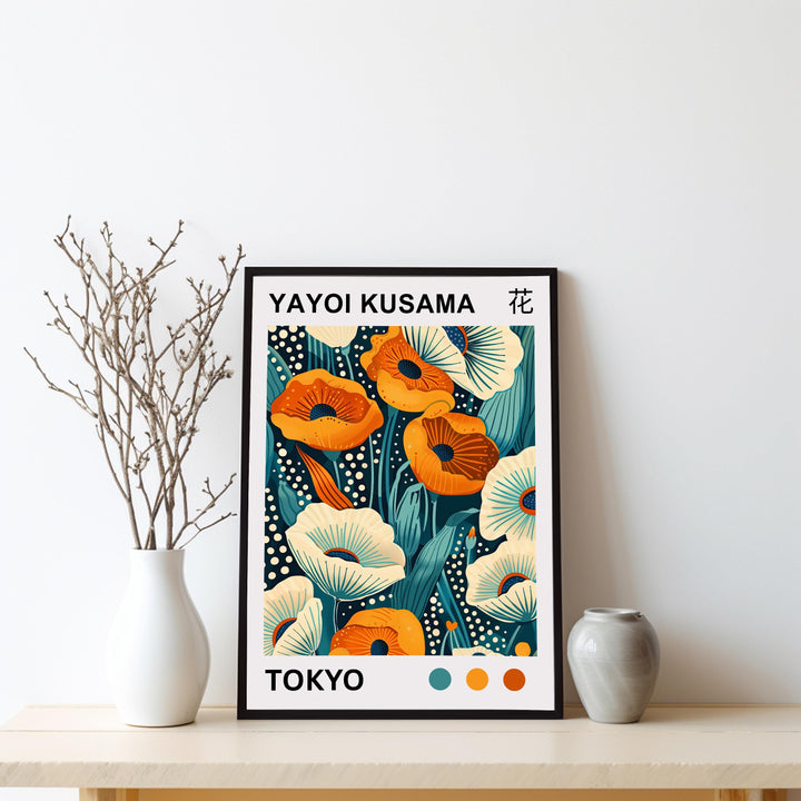 Yayoi Kusama Flower Poster Modern Pop Art Print Japanese Abstract Floral Design Polka Dot Botanical Wall Decor for Contemporary Homes