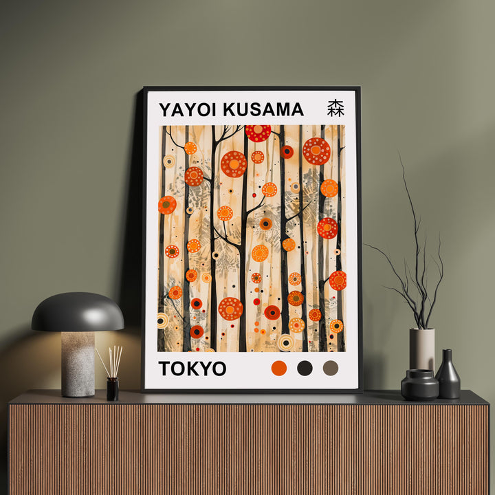 Yayoi Kusama Forest Poster Modern Pop Art Print Japanese Abstract Nature Design Polka Dot Woodland Artwork for Contemporary Home Decor
