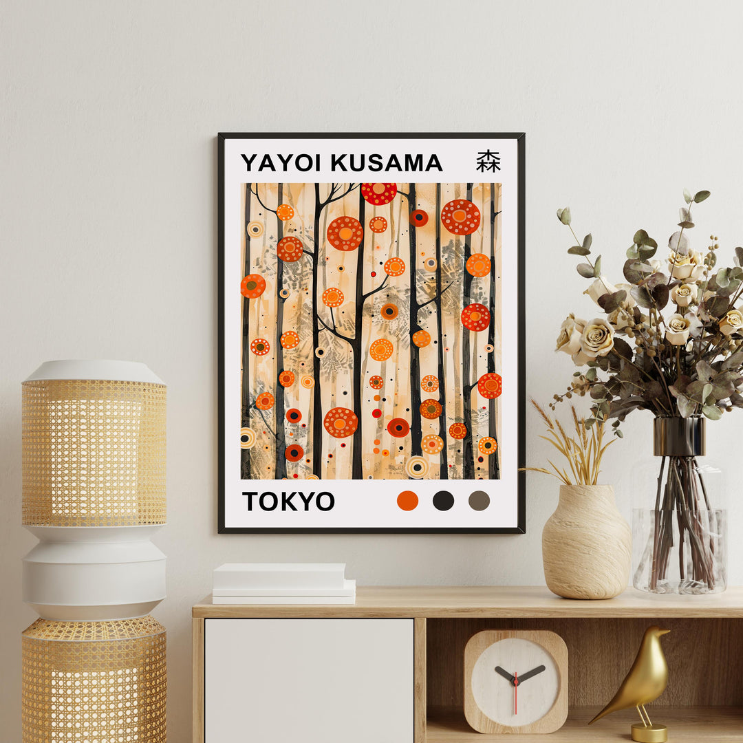 Yayoi Kusama Forest Poster Modern Pop Art Print Japanese Abstract Nature Design Polka Dot Woodland Artwork for Contemporary Home Decor