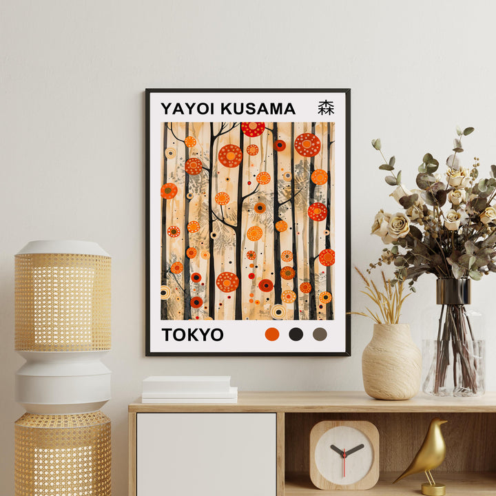 Yayoi Kusama Forest Poster Modern Pop Art Print Japanese Abstract Nature Design Polka Dot Woodland Artwork for Contemporary Home Decor
