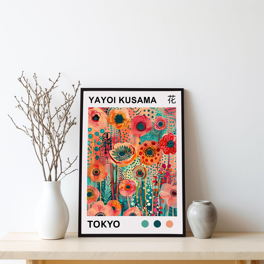 Yayoi Kusama Flower Poster Modern Pop Art Print Japanese Abstract Floral Design Polka Dot Botanical Wall Decor for Contemporary Homes