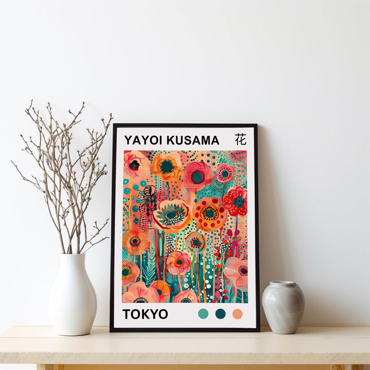 Yayoi Kusama Flower Poster Modern Pop Art Print Japanese Abstract Floral Design Polka Dot Botanical Wall Decor for Contemporary Homes