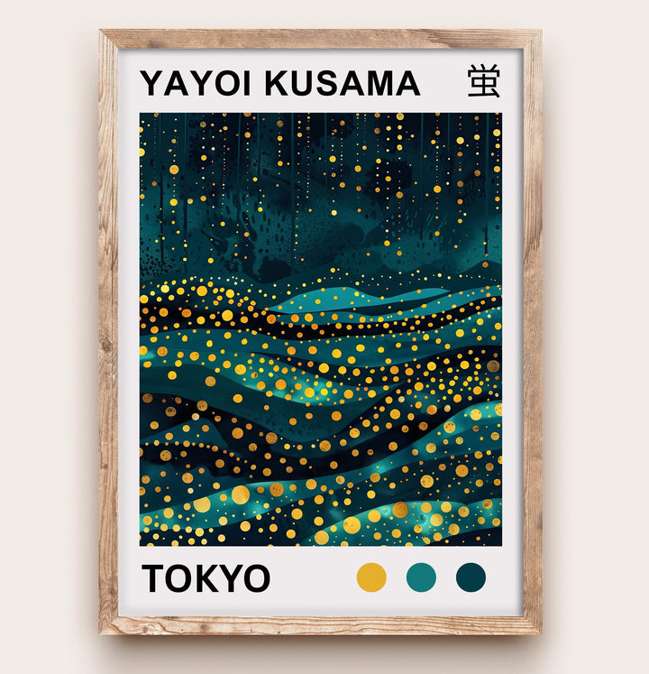 Yayoi Kusama Firefly Poster Modern Pop Art Print Japanese Abstract Night Scene Polka Dot Light Artwork for Contemporary Home Decor