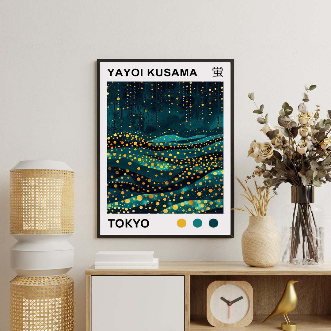 Yayoi Kusama Firefly Poster Modern Pop Art Print Japanese Abstract Night Scene Polka Dot Light Artwork for Contemporary Home Decor