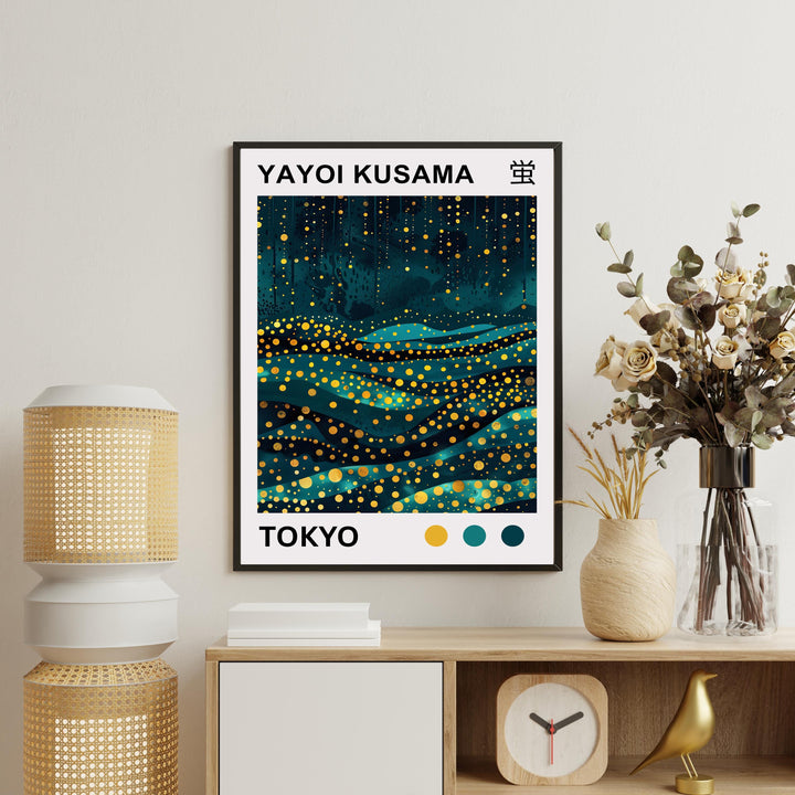 Yayoi Kusama Firefly Poster Modern Pop Art Print Japanese Abstract Night Scene Polka Dot Light Artwork for Contemporary Home Decor