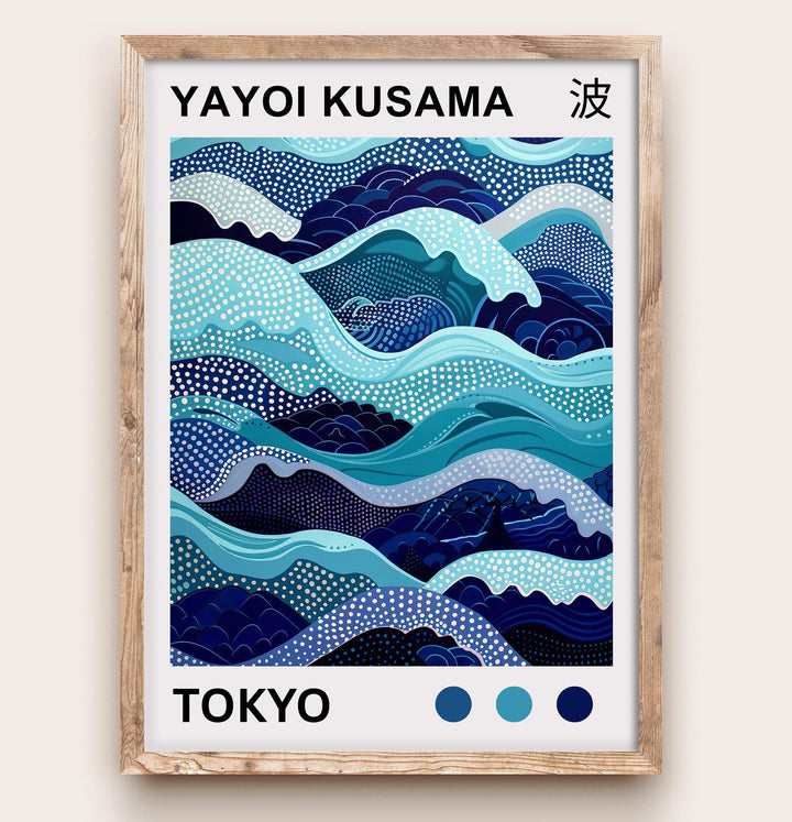 Yayoi Kusama Waves Poster Modern Pop Art Print Japanese Abstract Ocean Design Polka Dot Sea Artwork for Contemporary Coastal Home Decor