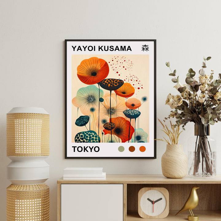 Yayoi Kusama Flower Poster Modern Pop Art Print Japanese Abstract Floral Design Polka Dot Botanical Wall Decor for Contemporary Homes