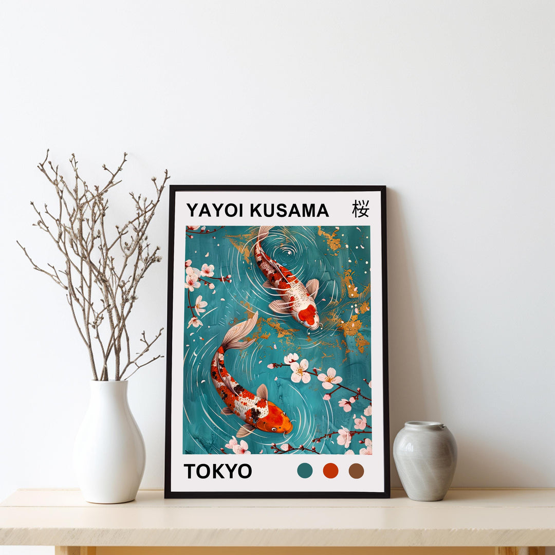 Yayoi Kusama Koi Fish Poster Modern Pop Art Print Japanese Abstract Water Design Polka Dot Pond Artwork for Contemporary Home Decor