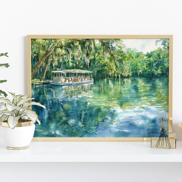 Silver Springs State Park Florida Watercolor Poster Silver Springs Travel Print Nature Painting Wall Art USA Souvenir