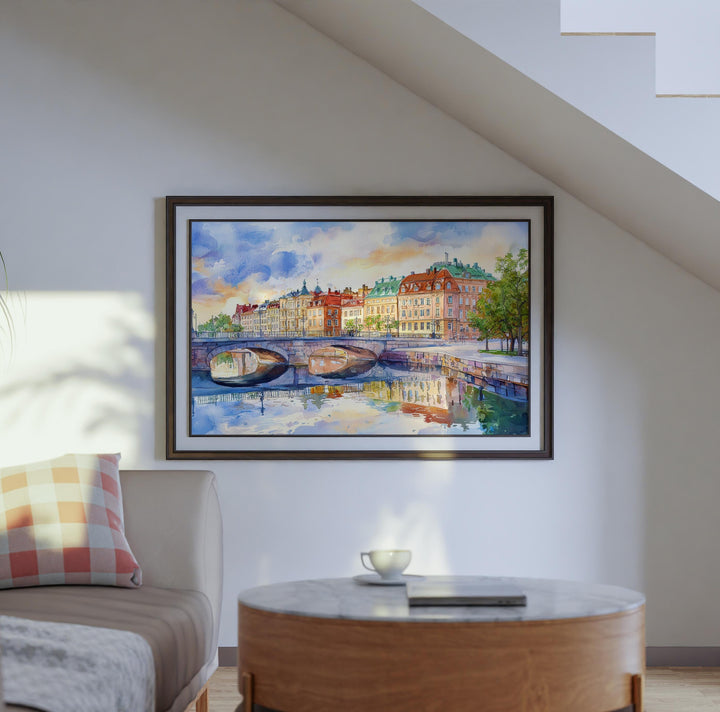 Gothenburg Sweden Watercolor Poster Gothenburg Travel Print Scandinavian City Painting Harbor Wall Art Souvenir