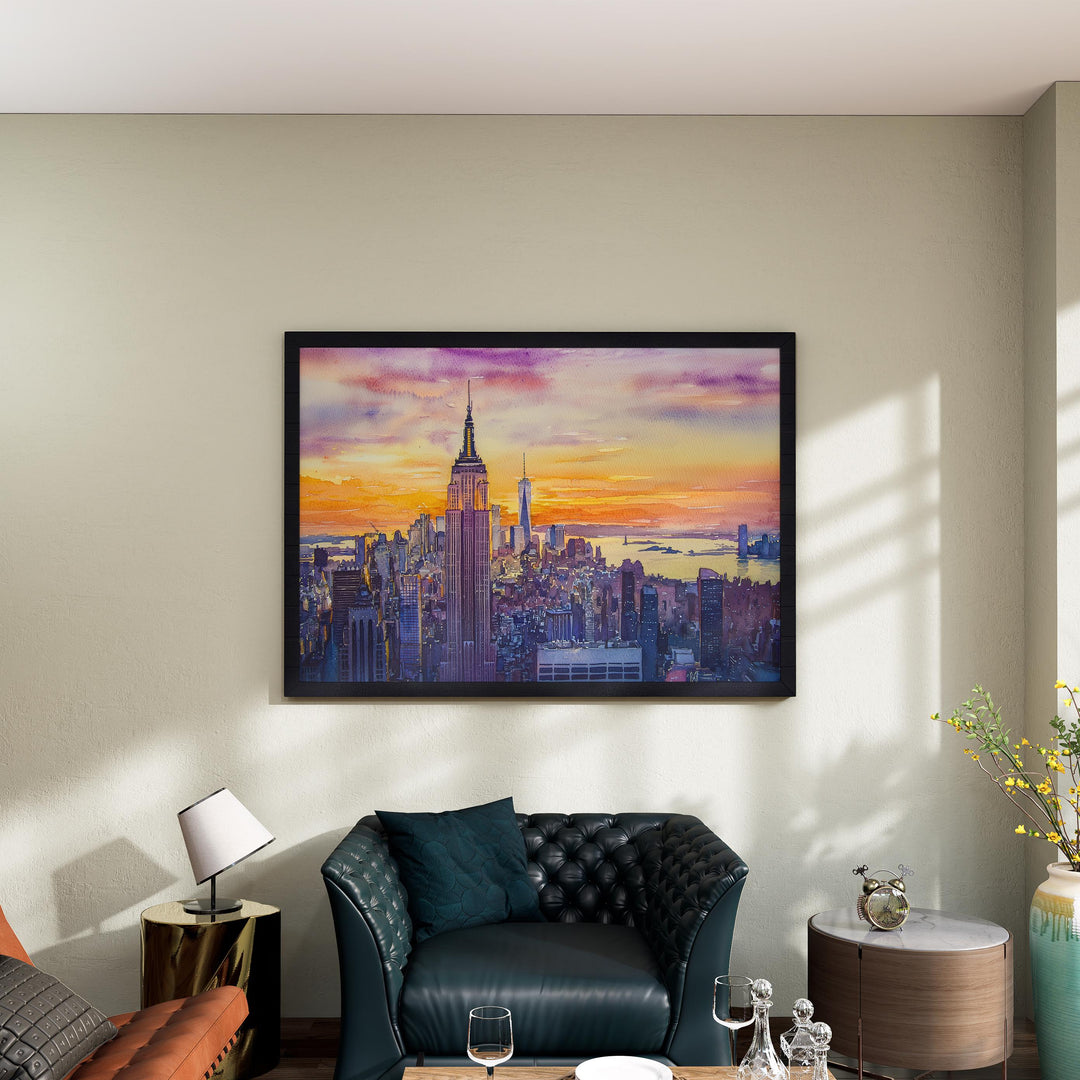 Empire State Building New York Watercolor Poster NYC Travel Print Landmark Painting City Skyline Wall Art USA Souvenir