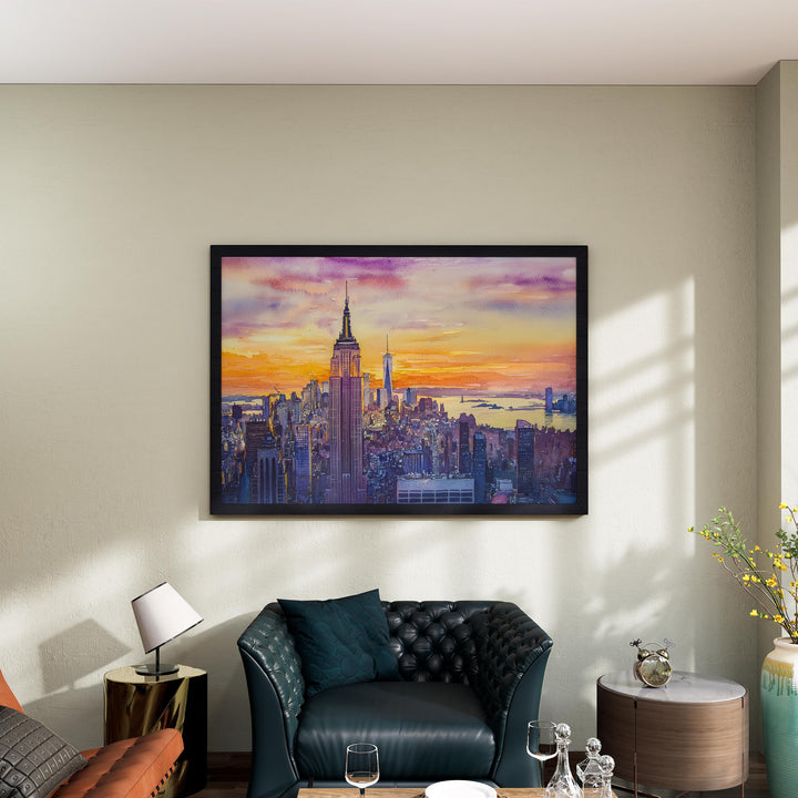 Empire State Building New York Watercolor Poster NYC Travel Print Landmark Painting City Skyline Wall Art USA Souvenir